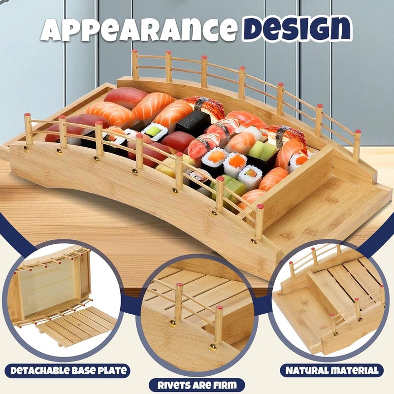 LEQC Wooden Sushi Boat Bridge – Large Sushi Serving Tray for Japanese Food Display, Sushi Platter, Sushi Train Dining, Party Serving Board, Restaurant & Home Kitchen Decoration(17.2X8.4X5.2in) - Image 5